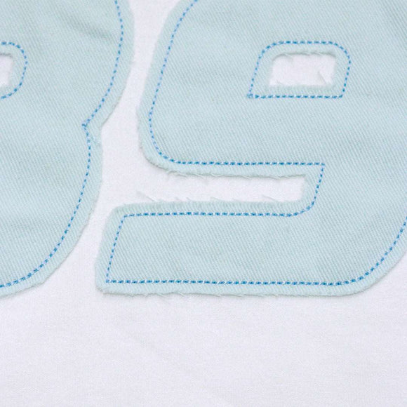 White Blue L S Denim Applique T Shirts White Nawao.com