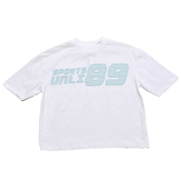 White Blue L S Denim Applique T Shirts White Nawao.com
