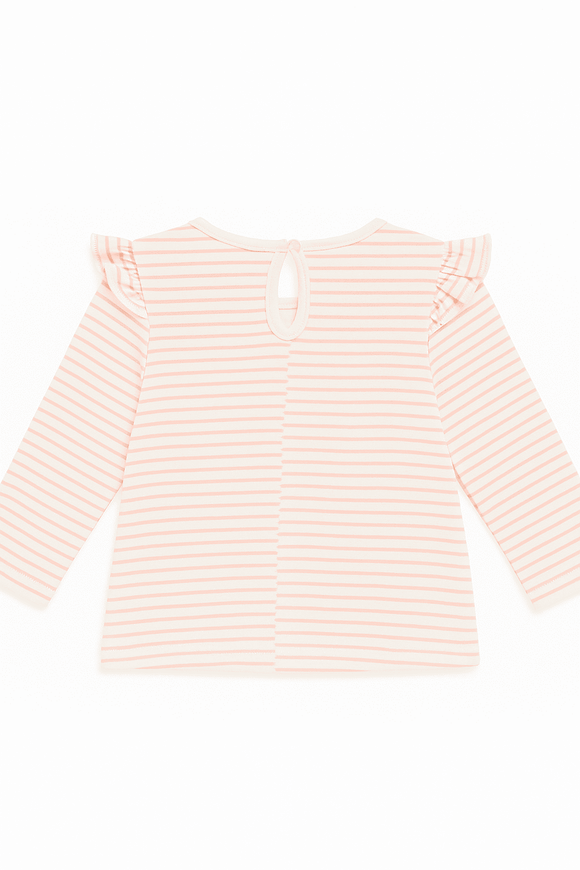 White Blue Stripes Applique Long Sleeves T Nawao.com
