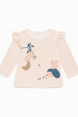 White Blue Stripes Applique Long Sleeves T Nawao.com