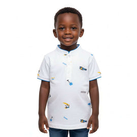 White Boat Aop Mandarin Collar Polo White Nawao.com