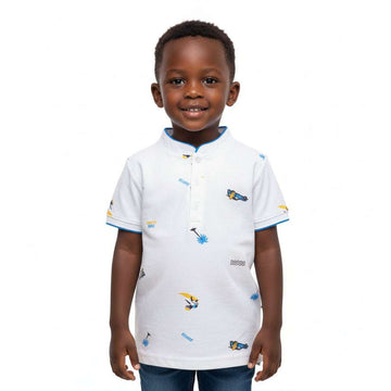 White Boat Aop Mandarin Collar Polo White Nawao.com