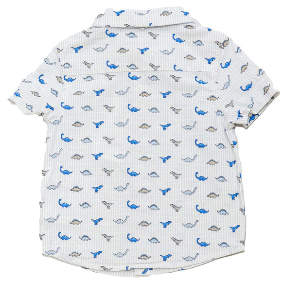 White Bow Tie Aop Dino Stripe Short Sleeve Shirt Nawao.com