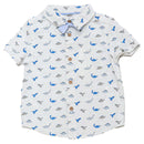 White Bow Tie Aop Dino Stripe Short Sleeve Shirt Nawao.com