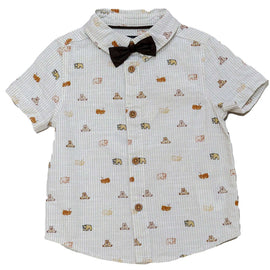 White Bow Tie Aop Short Sleeve Shirt Nawao.com