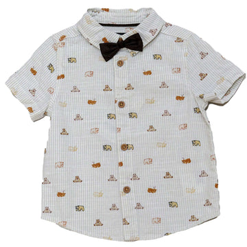 White Bow Tie Aop Short Sleeve Shirt Nawao.com