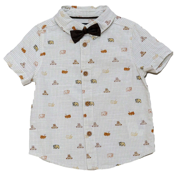 White Bow Tie Aop Short Sleeve Shirt Nawao.com