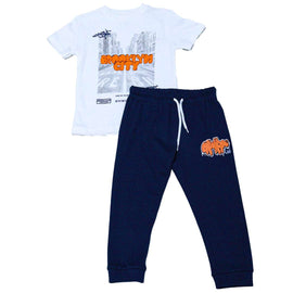White Brooklyn Print Short Tee And Long Pyjama Set White Nawao.com