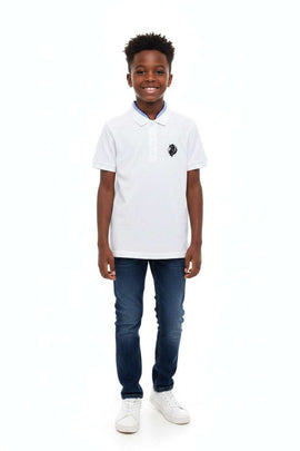 White Button Collar Polo White Nawao.com