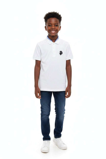 White Button Collar Polo White Nawao.com