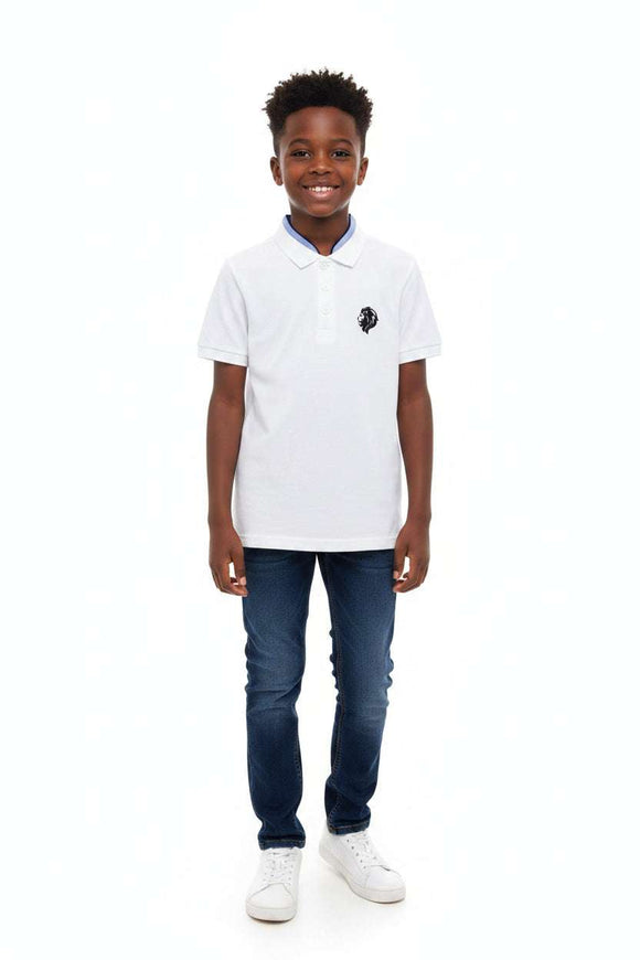 White Button Collar Polo White Nawao.com