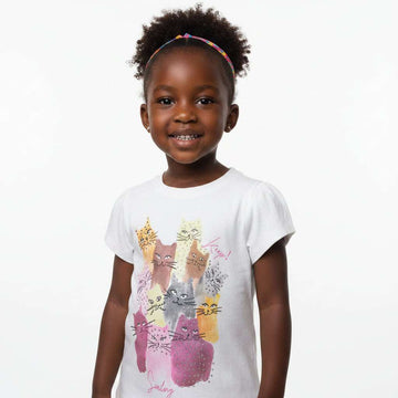 White Cats Placement Print T Shirt White Nawao.com