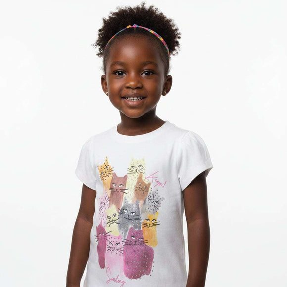 White Cats Placement Print T Shirt White Nawao.com
