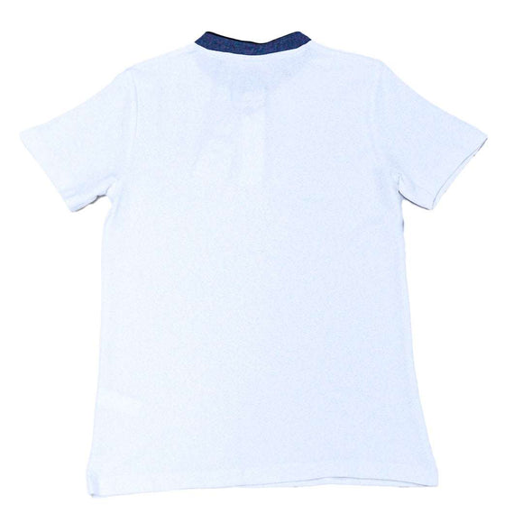 White Chambray Mandarin Collar Polo White Nawao.com