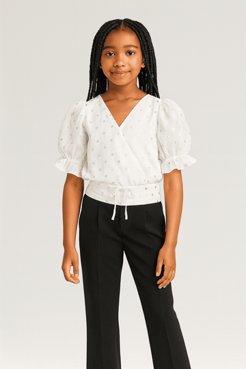 White Chiffon Polka Dots Blouse Nawao.com