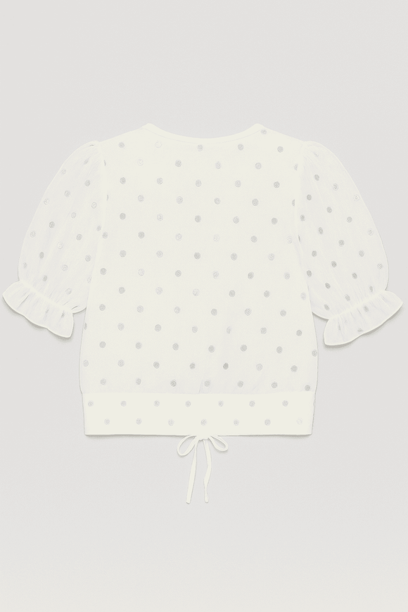 White Chiffon Polka Dots Blouse Nawao.com
