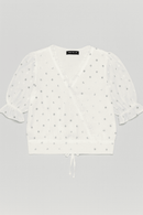 White Chiffon Polka Dots Blouse Nawao.com