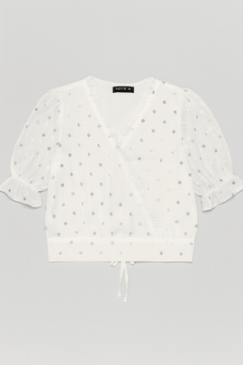White Chiffon Polka Dots Blouse Nawao.com