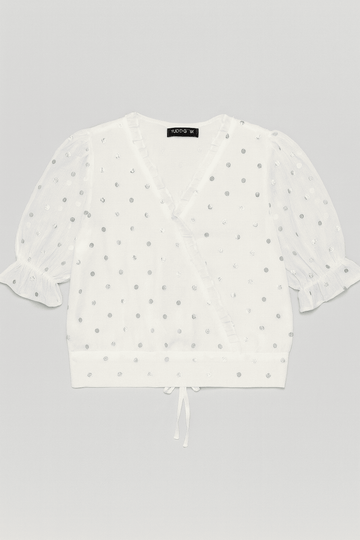 White Chiffon Polka Dots Blouse Nawao.com