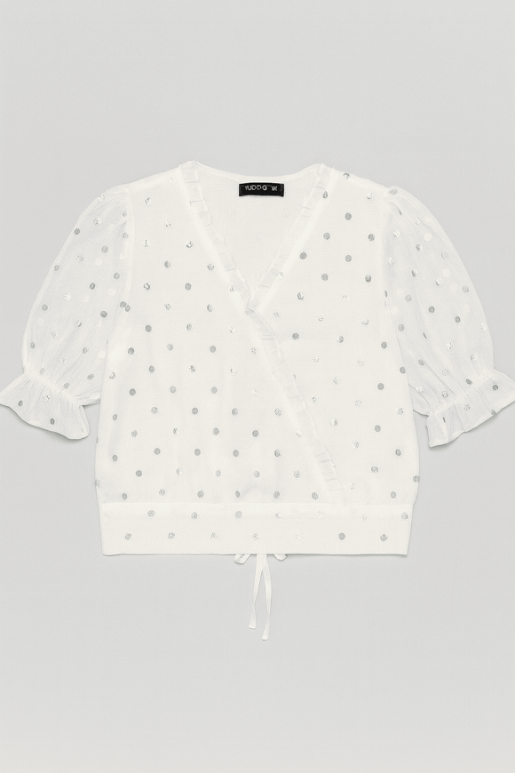White Chiffon Polka Dots Blouse Nawao.com