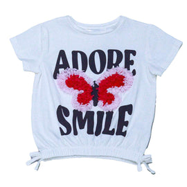 White Chiffon Work At Chest T Shirt Nawao.com