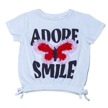 White Chiffon Work At Chest T Shirt Nawao.com