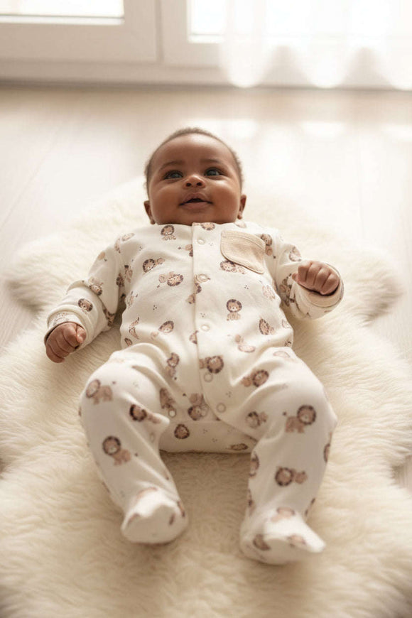 White Color Newborn Boy Aop Sleepsuit White Nawao.com