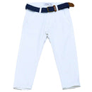 White Dobby Fabric Belted Trouser Nawao.com