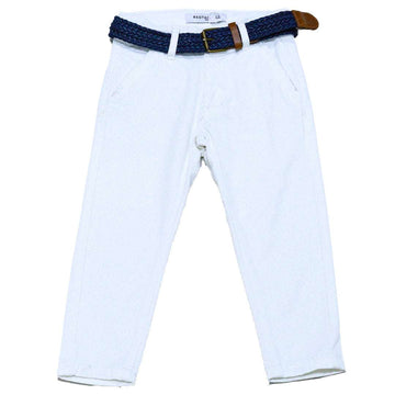 White Dobby Fabric Belted Trouser Nawao.com