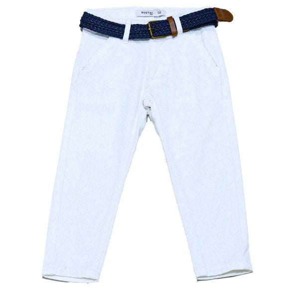 White Dobby Fabric Belted Trouser Nawao.com