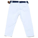 White Dobby Fabric Belted Trouser Nawao.com