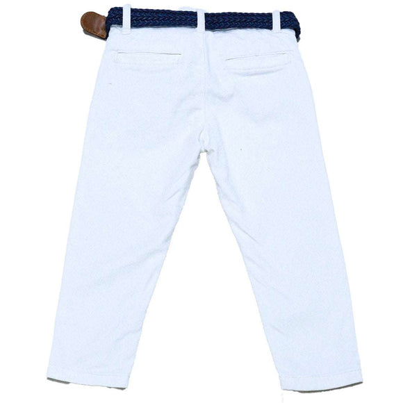 White Dobby Fabric Belted Trouser Nawao.com