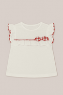 White Dobby Knit Blouse With Bow White Nawao.com