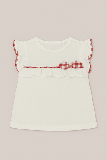 White Dobby Knit Blouse With Bow White Nawao.com