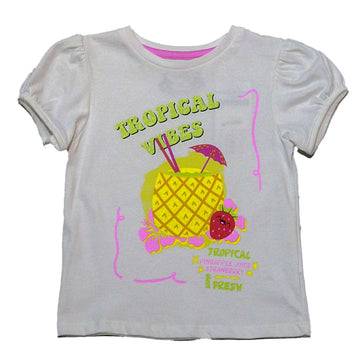 White Dolce Vita Placement Print T Shirt Nawao.com