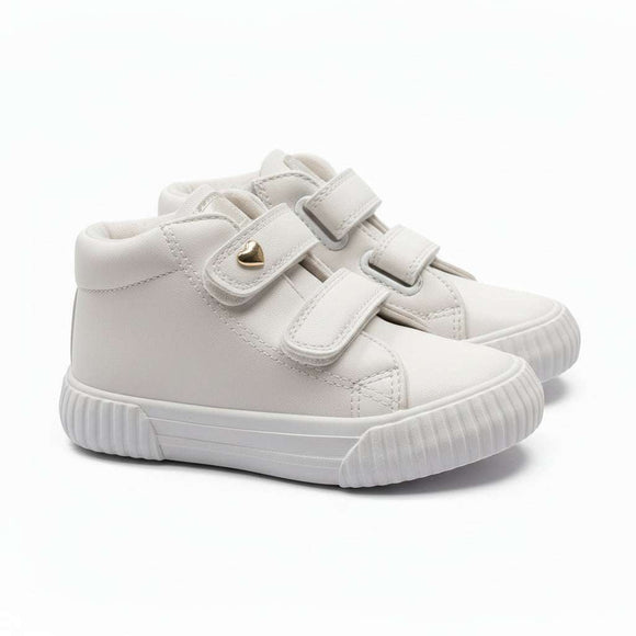 White Double Velcro Strap High Top White Nawao.com