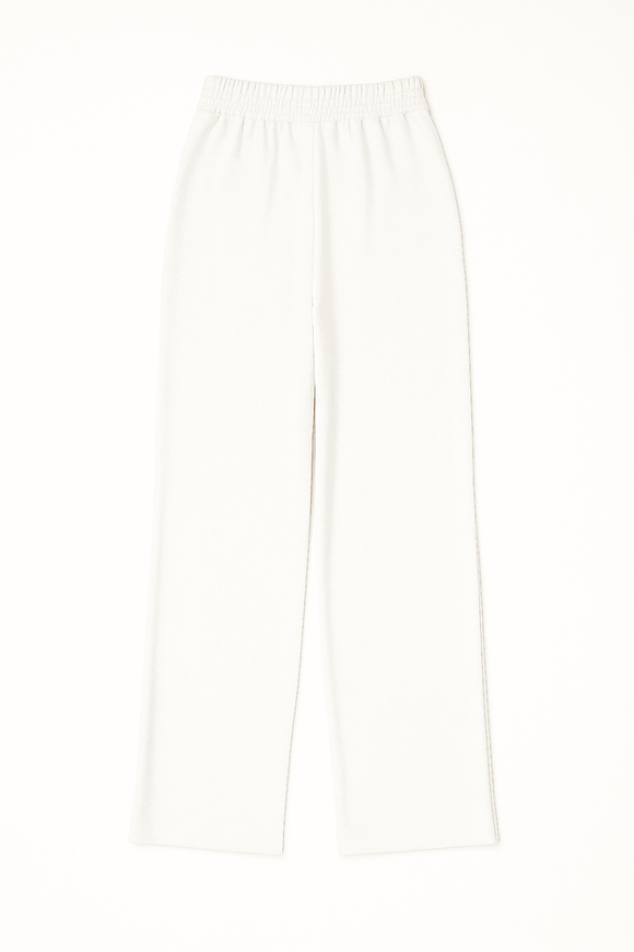 White Elasticated Button Detail Straight Fit Trouser Nawao.com