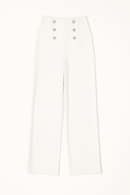 White Elasticated Button Detail Straight Fit Trouser Nawao.com