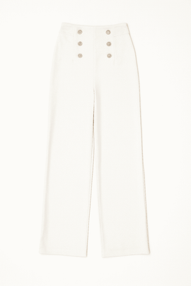 White Elasticated Button Detail Straight Fit Trouser Nawao.com