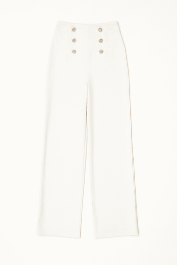 White Elasticated Button Detail Straight Fit Trouser Nawao.com