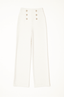 White Elasticated Button Detail Straight Fit Trouser Nawao.com