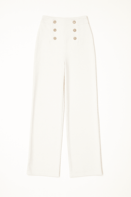 White Elasticated Button Detail Straight Fit Trouser Nawao.com