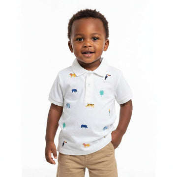 White Emb Pique Polo White Nawao.com