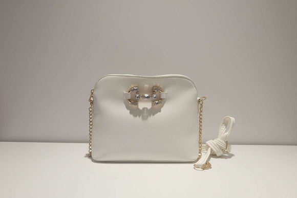 White Embellished Cross Body Bag Nawao.com