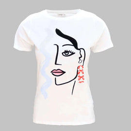 White Embellished T-Shirt Nawao.com