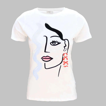 White Embellished T-Shirt Nawao.com