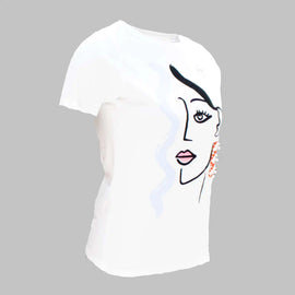 White Embellished T-Shirt Nawao.com