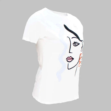 White Embellished T-Shirt Nawao.com