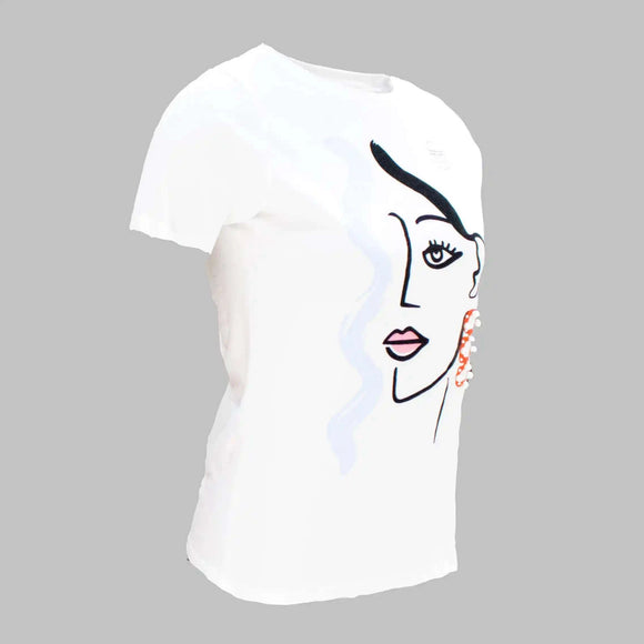 White Embellished T-Shirt Nawao.com