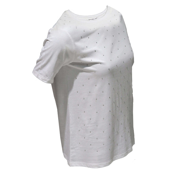 White Embellished T-Shirt Nawao.com
